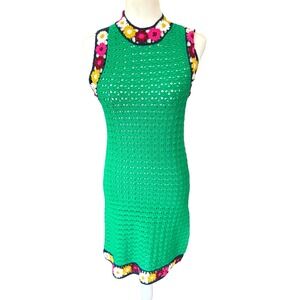 Zara Crochet Mini Dress Medium Boho Cottage Granny Retro  Green Floral Party NWT